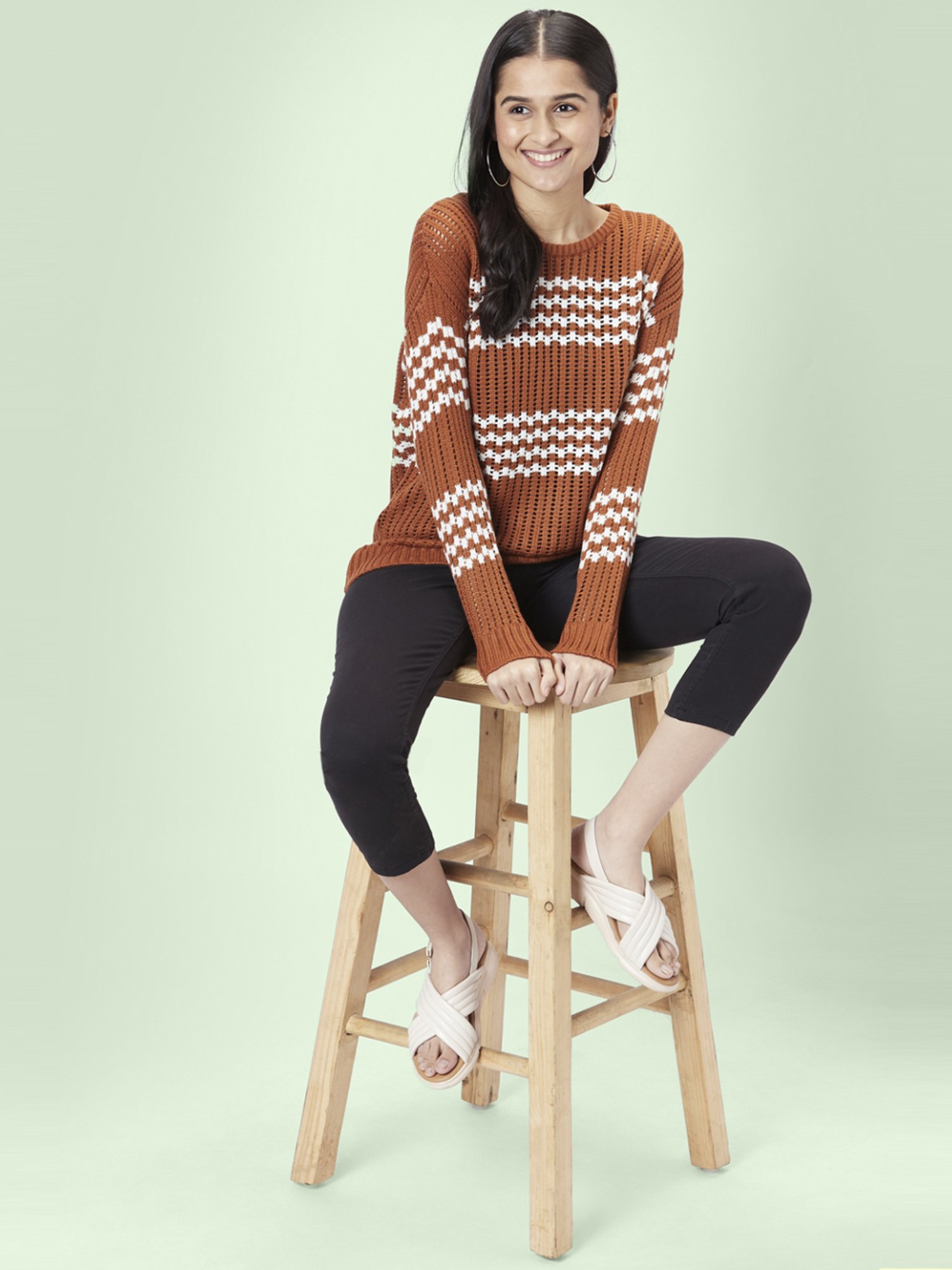 Honey by Pantaloons Brown Jacquard Pattern Sweater