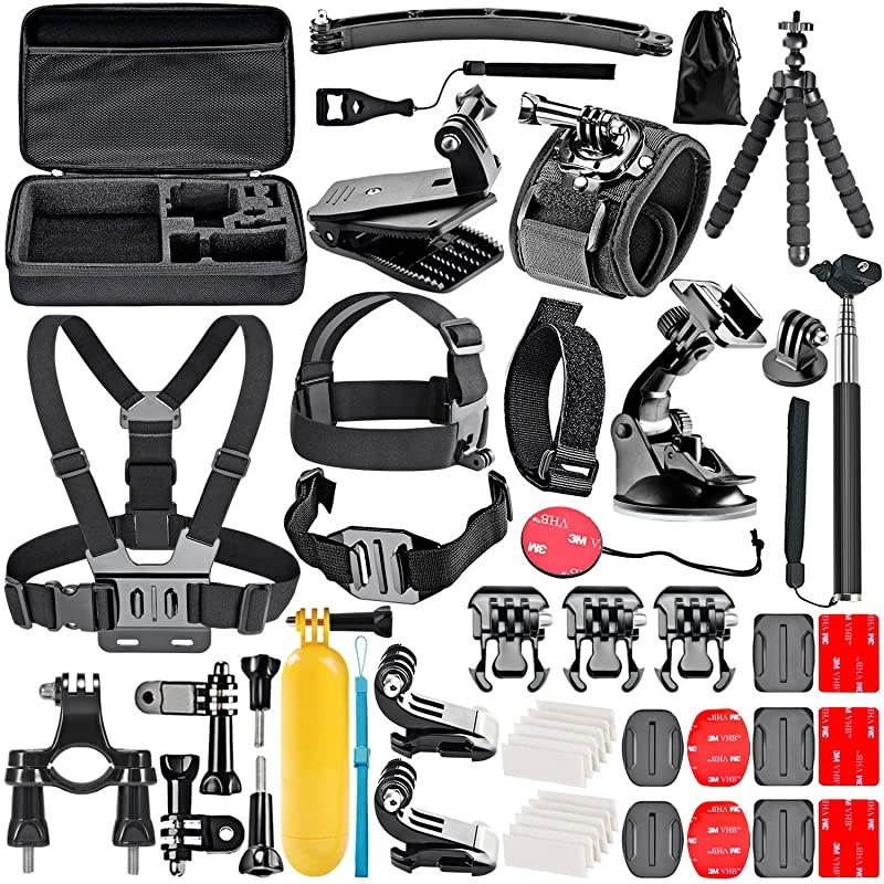50In1 Action Camera Accessory Kit Compatible with GoPro Hero 8 Max 7 6 5 4 Black GoPro 2018 Session Fusion Silver White Insta360 DJI AKASO APEMAN Campark SJCAM Action Camera etc