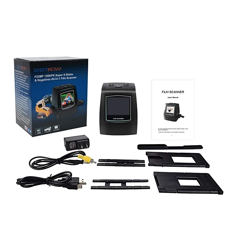 22MP Allin1 Film Slide Scanner Converts 35mm 135 110 126 and Super 8 FilmsSlidesNegatives to Digital JPG Photos Builtin 128MB Memory 24 LCD Screen