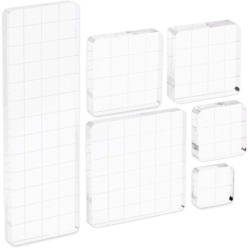 Bright Creations 6 Packs Acrylic Stamp Block Set with Gridlines for Arts and Crafts, 6 Sizes (Clear)