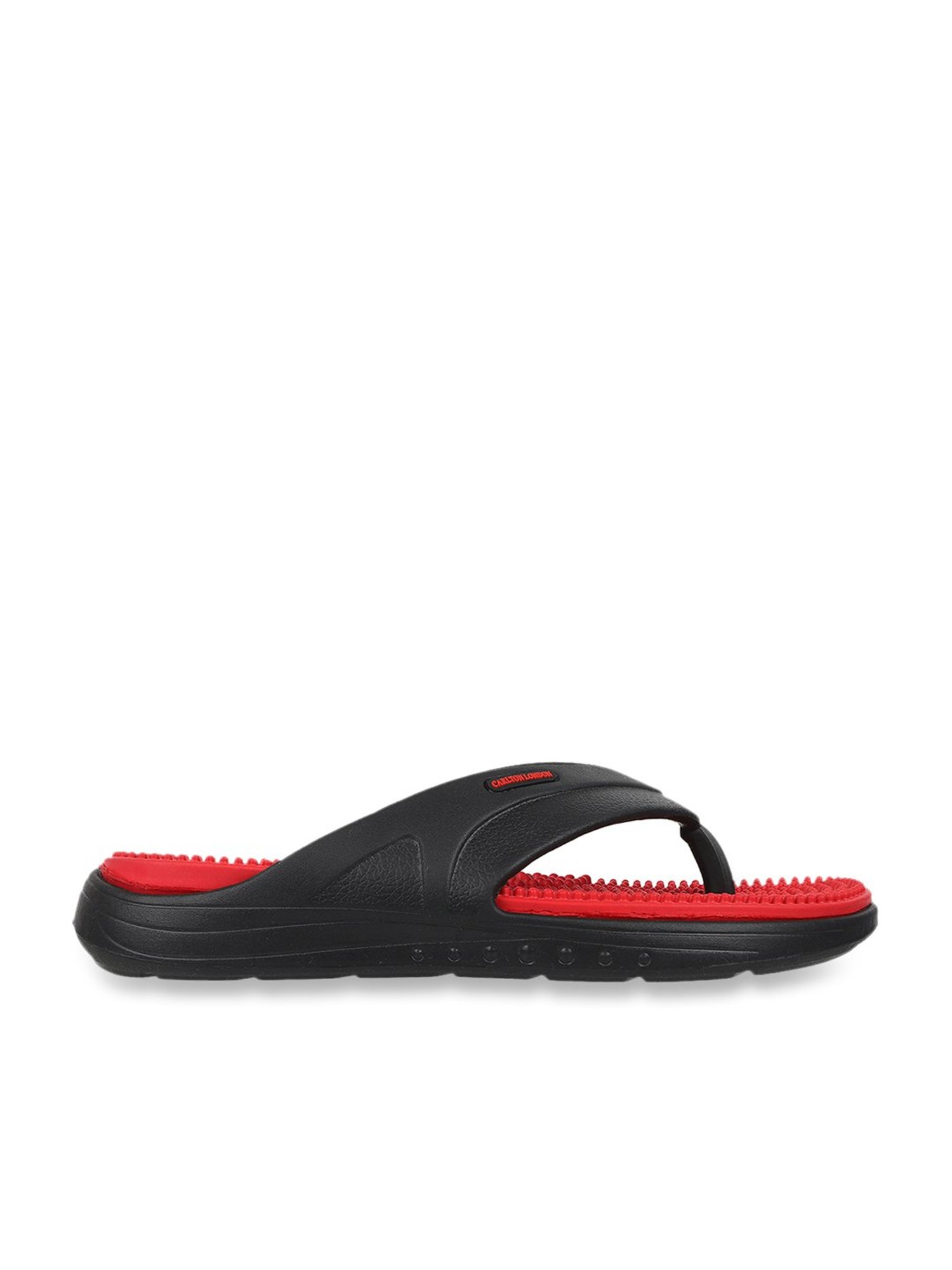 Carlton London Men's Jet Black & Red Flip Flops