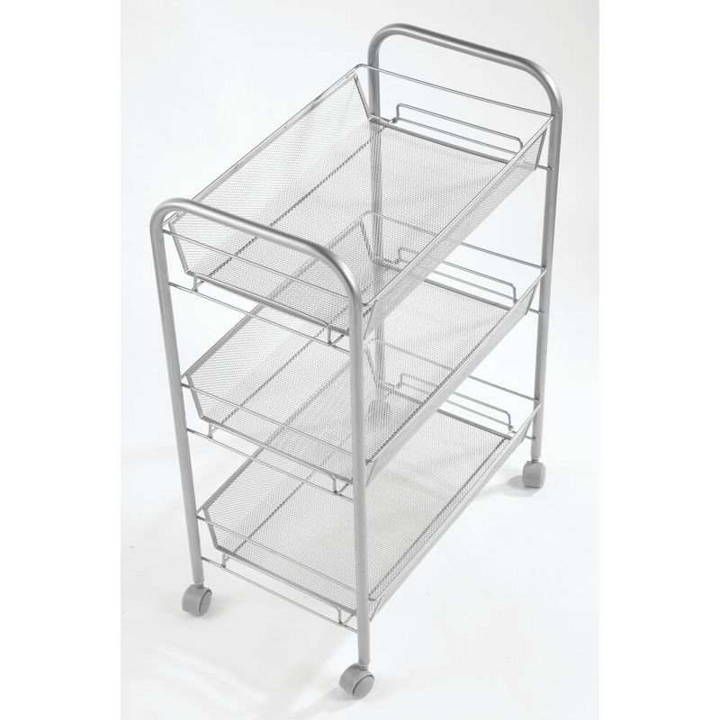 mDesign Portable Metal Rolling Laundry Utility Cart - 3 Shelves -Silver