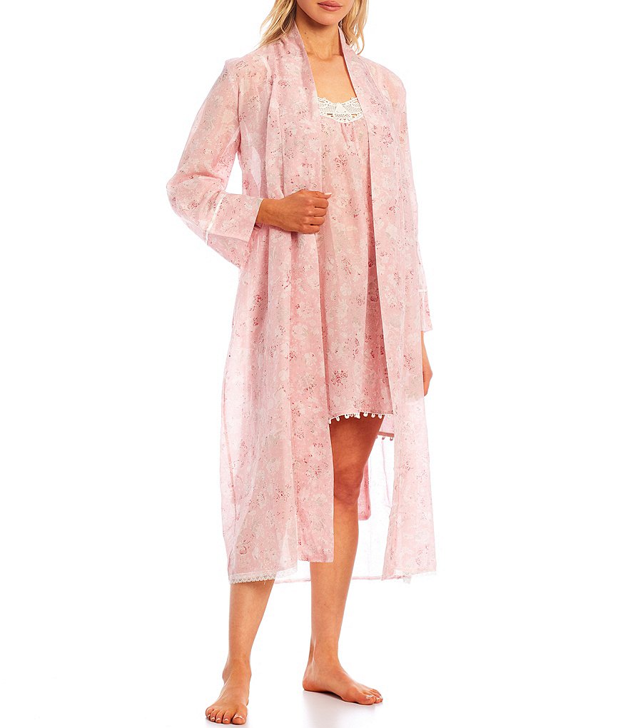 Papinelle Louis Floral Print Long Sleeve Woven Long Wrap Robe