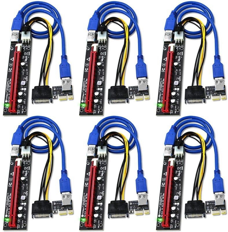 PCIe Riser, High Performance 1x to 16x Powered Riser Adapter Card for Bitcoin Litecoin ETH C oin Mining 6 PIN Powered PCIE Extension Cable GPU Riser Ethereum Mining ETH GPU Extension Cable - 6 Pack