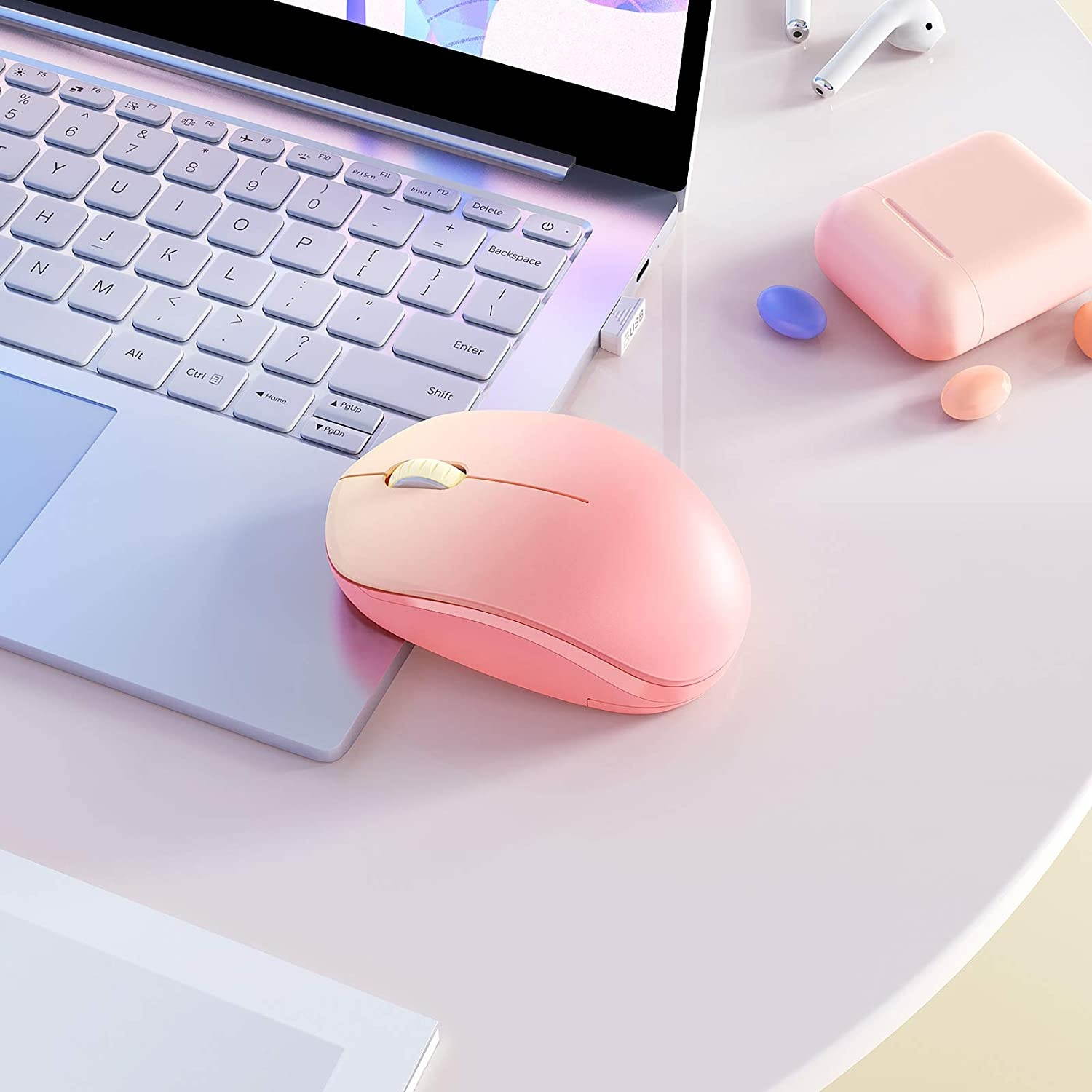 seenda Wireless Mouse 2.4G Noiseless Mouse with USB Receiver Portable Computer Mice for PC Tablet Laptop Notebook with Windows System - Gradient Pink