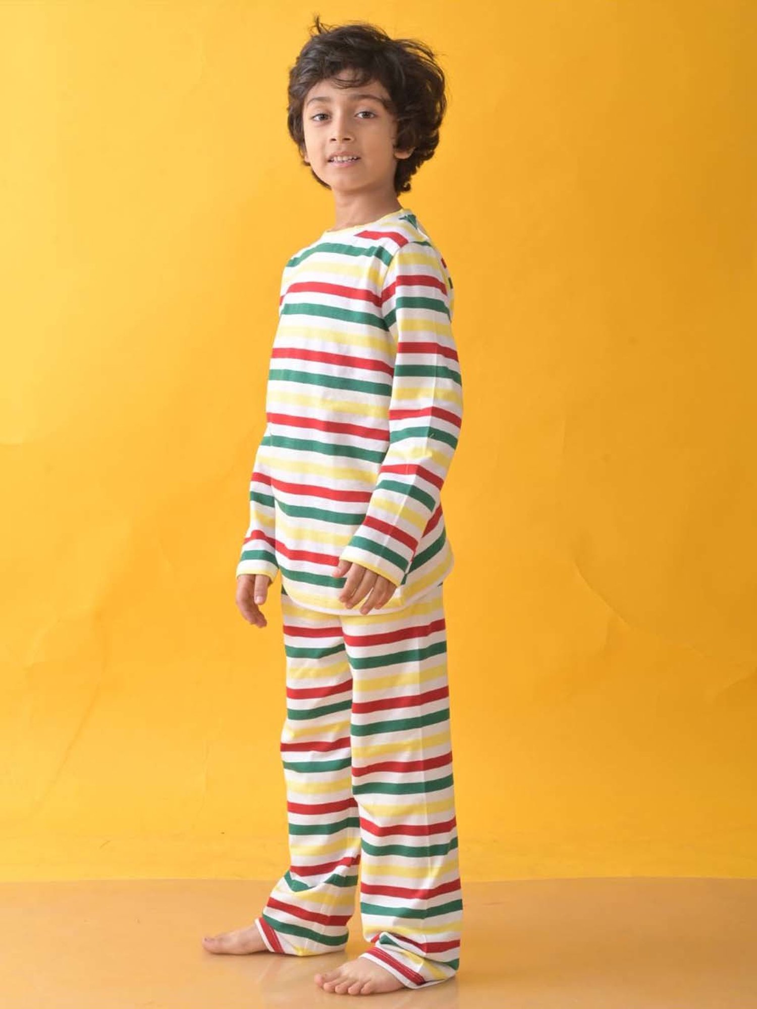 Anthrilo Kids Multicolour Cotton Striped Full Sleeves T-Shirt & Trouser