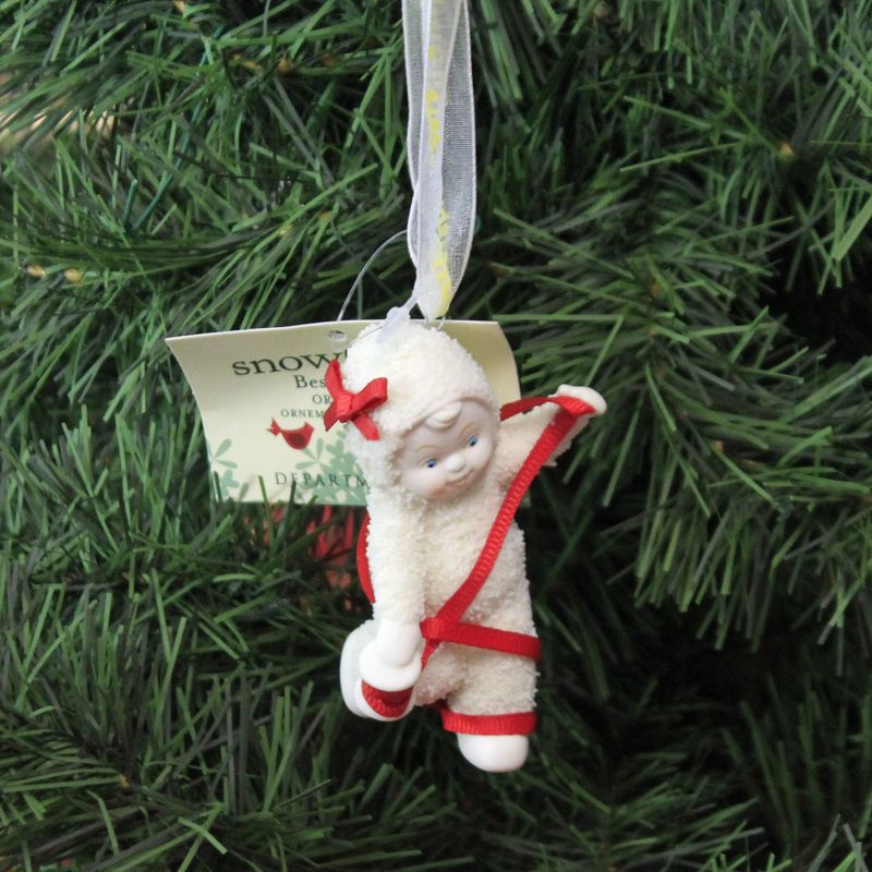 Dept 56 Snowbabies 3.0" Momentarily Tied Up Ornament Christmas Ribbon  -  Tree Ornaments