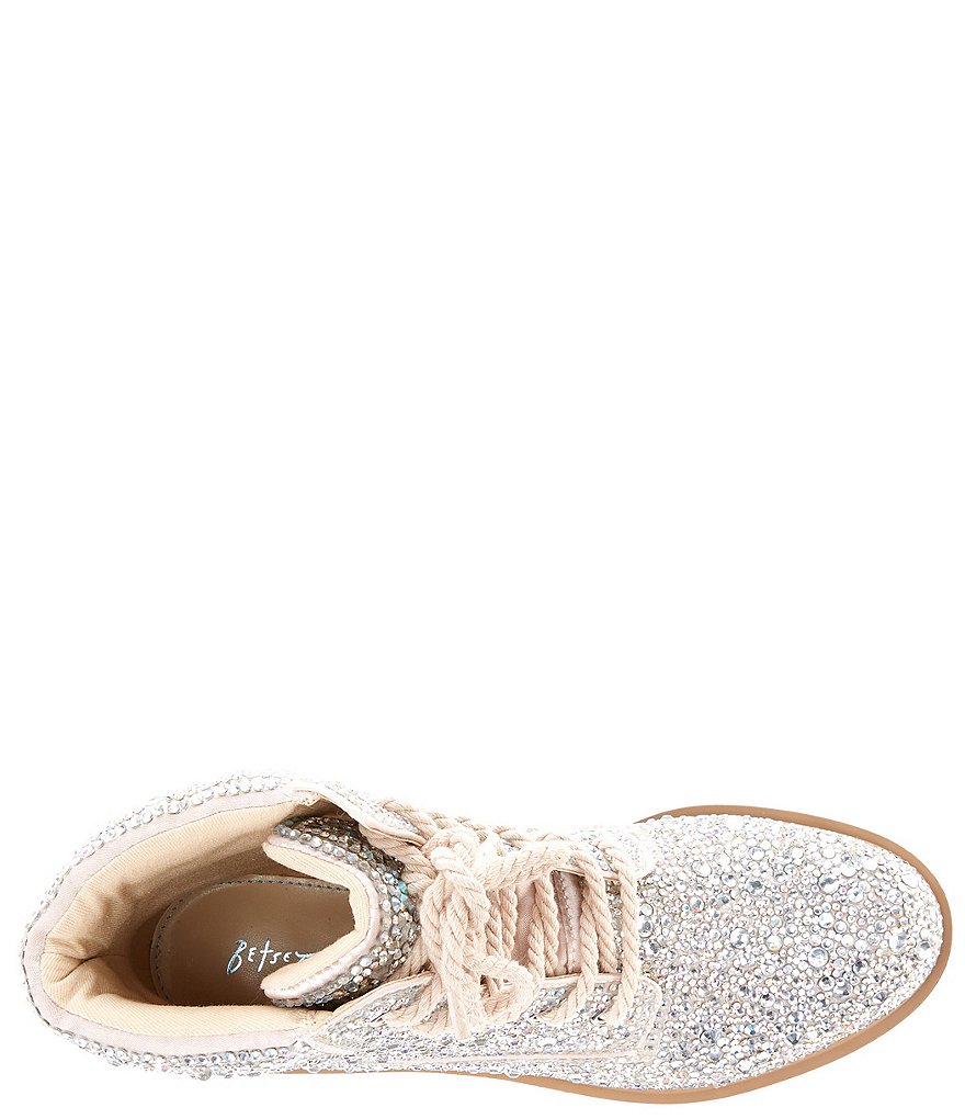 Blue by Betsey Johnson Hudson Rhinestone Lace-Up Combat Booties