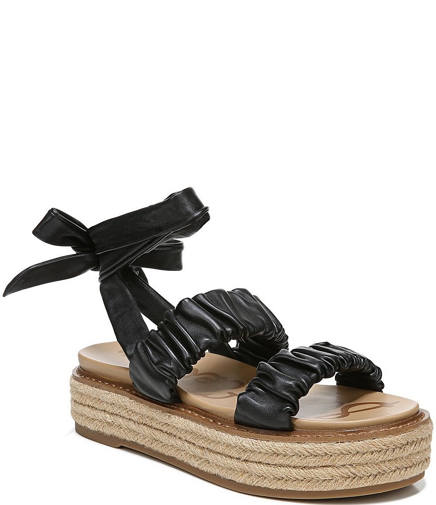 Sam Edelman Kerin Ruched Leather Espadrille Platform Sandals