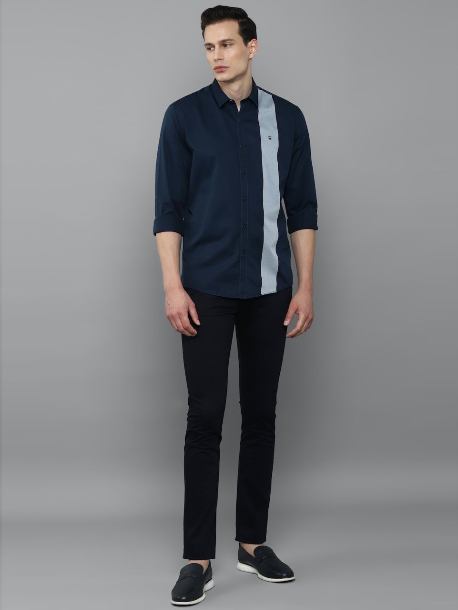 Louis Philippe Sport Navy Cotton Slim Fit Color-Block Shirt