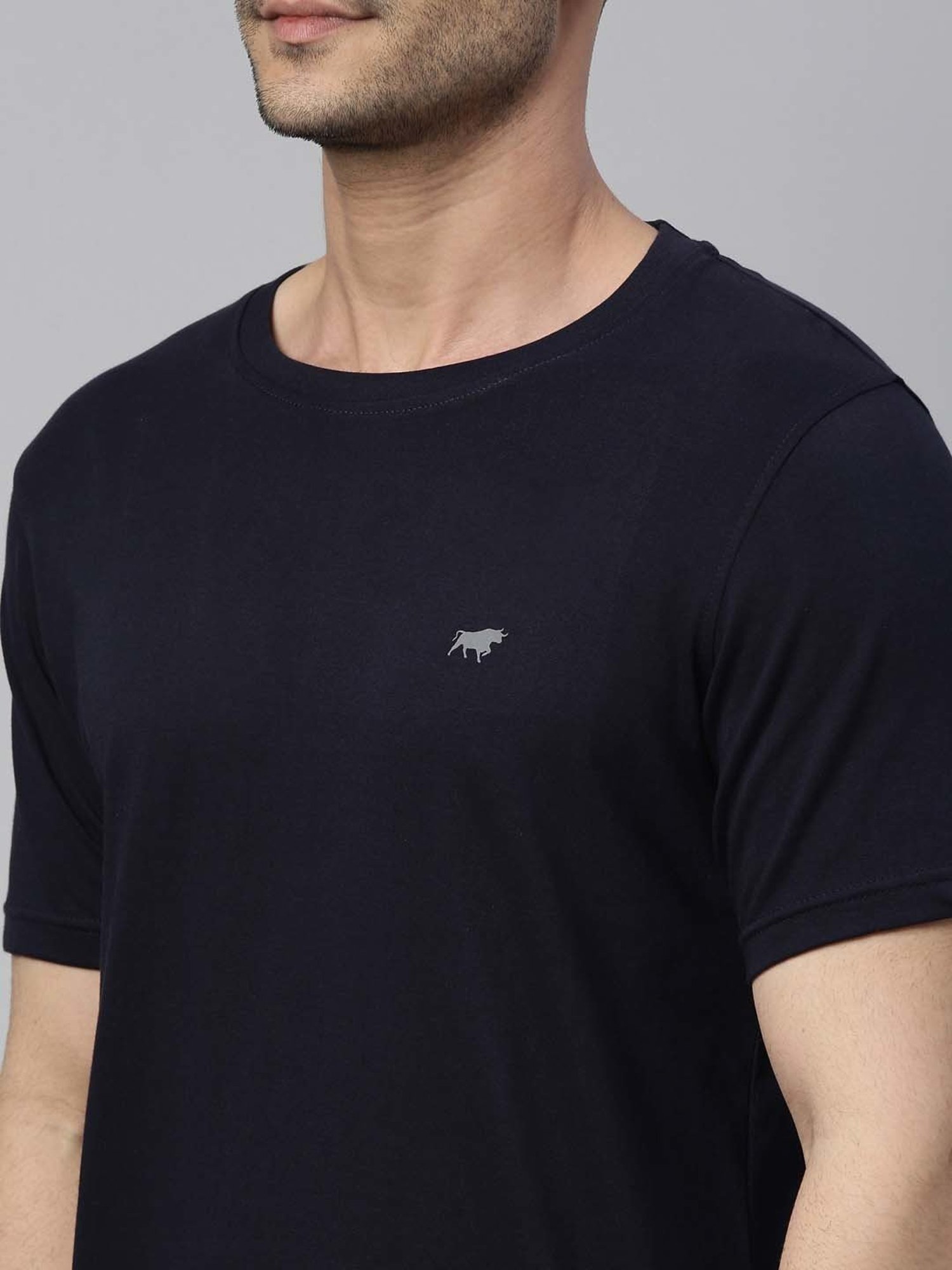 Bushirt Navy Regular Fit Cotton Crew T-Shirt