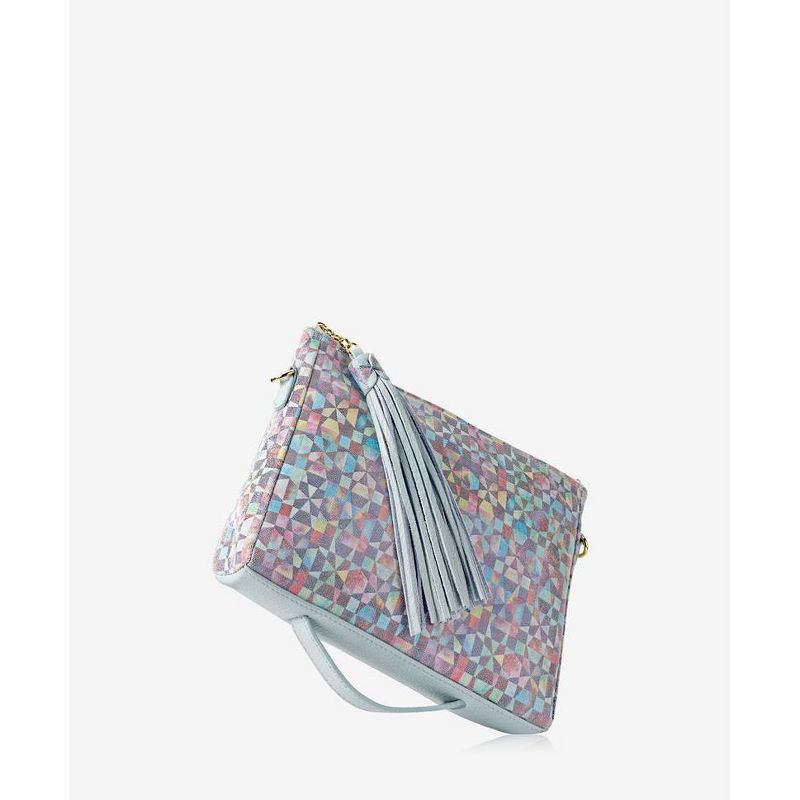 VR NYC Magnetic Strap Closure Mosaic Design Denim Laser Cut Crossbody Bag - Blue