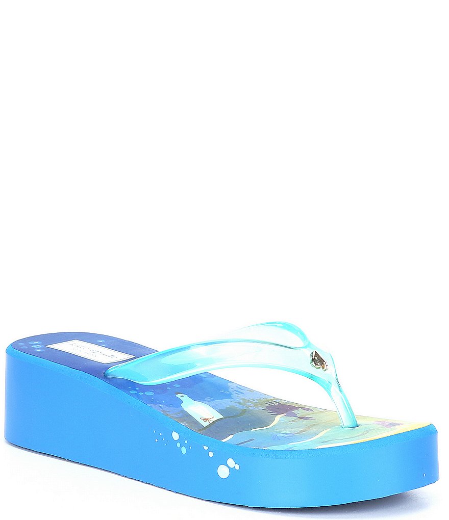 kate spade new york Rio Clear Strap Beach Scene Printed Footbed Platform Flip Flops