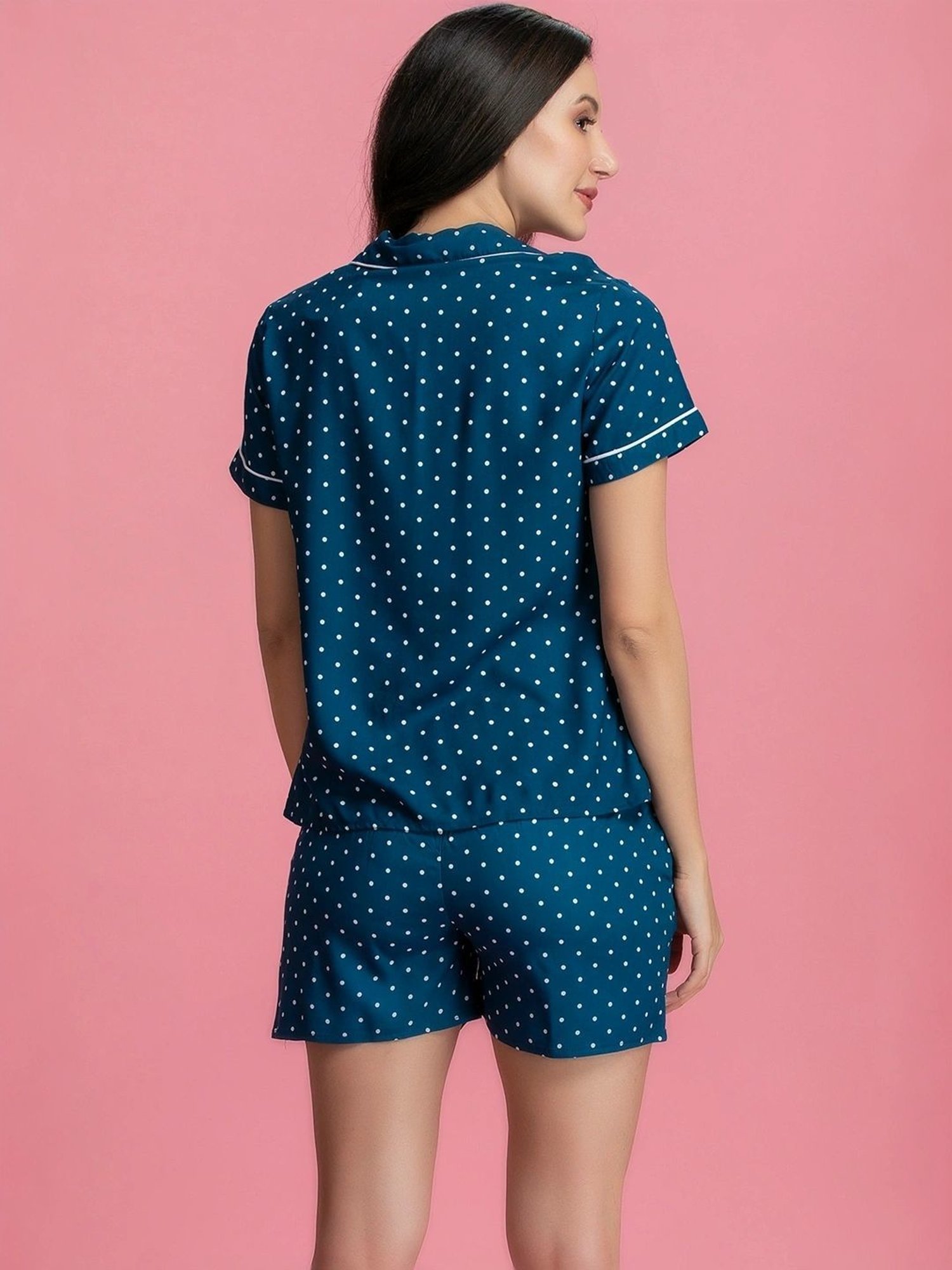 Clovia Blue Printed Shirt With Shorts