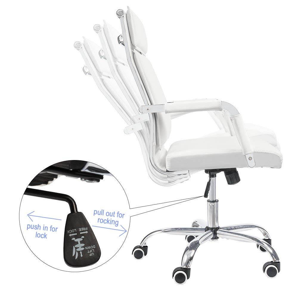 Homall Office Desk Chair Mid-Back Computer Chair Leather Executive Adjustable Swivel Task Chair Conference Chair with Armrests (White)