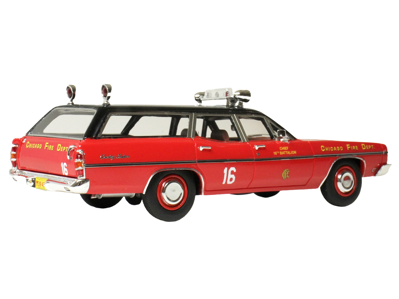 1970 Ford Galaxie Station Wagon "Chicago Fire Department Chief 16th Battalion" Red with Black Top Limited Edition to 300 pieces Worldwide 1/43 Model Car by Goldvarg Collection