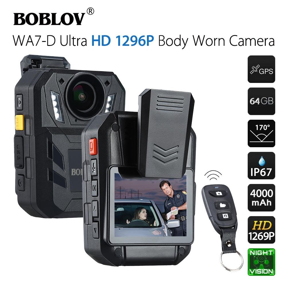 BOBLOV WA7-D Ultra HD 1296P 64GB 2.0" Night Vision Body Worn Camera Recorder Remote Control GPS 170&deg;FOV 4000mAh Guard Video Security Camcorder
