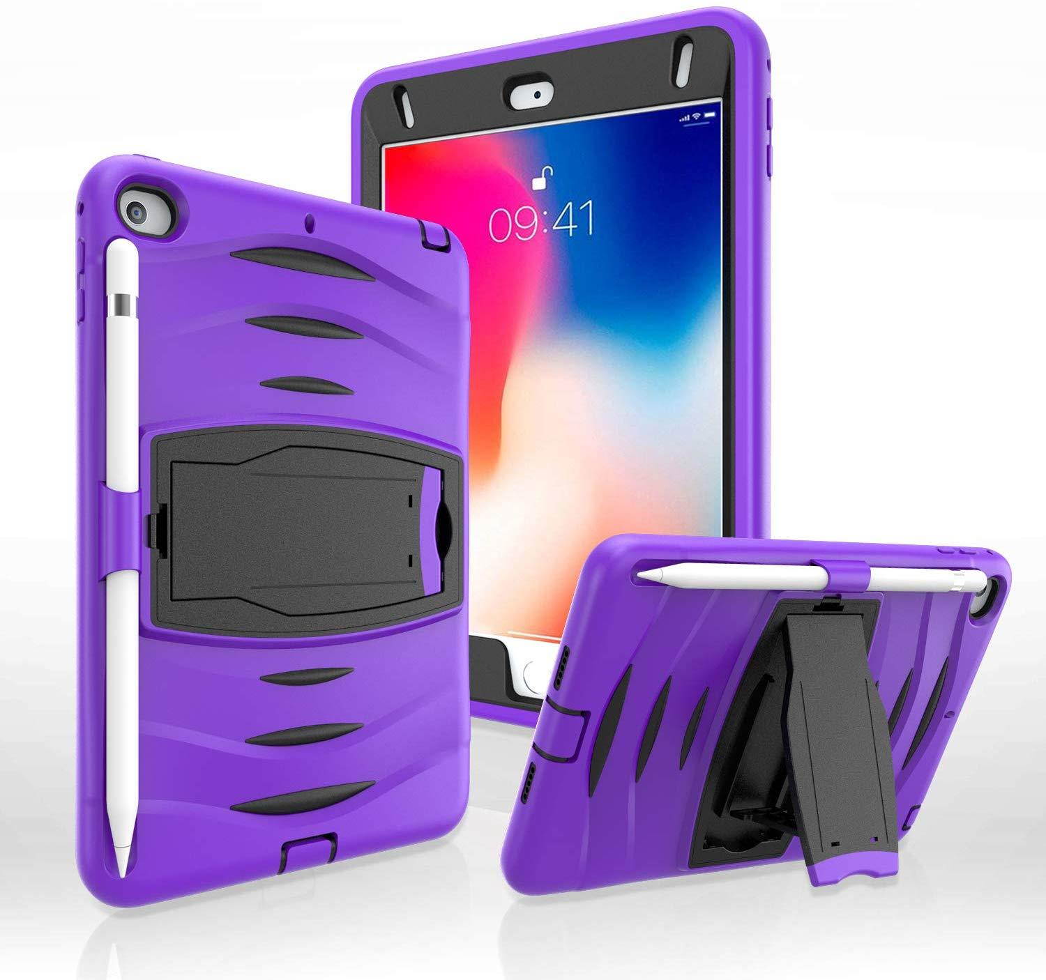 iPad Mini 4th 5th Gen Case, KIQ Shockproof Heavy Duty Armor Shockproof Impact Drop Protection Case Cover For Apple iPad Mini 4, iPad Mini 5 (7.9-inch) (Hot Pink)