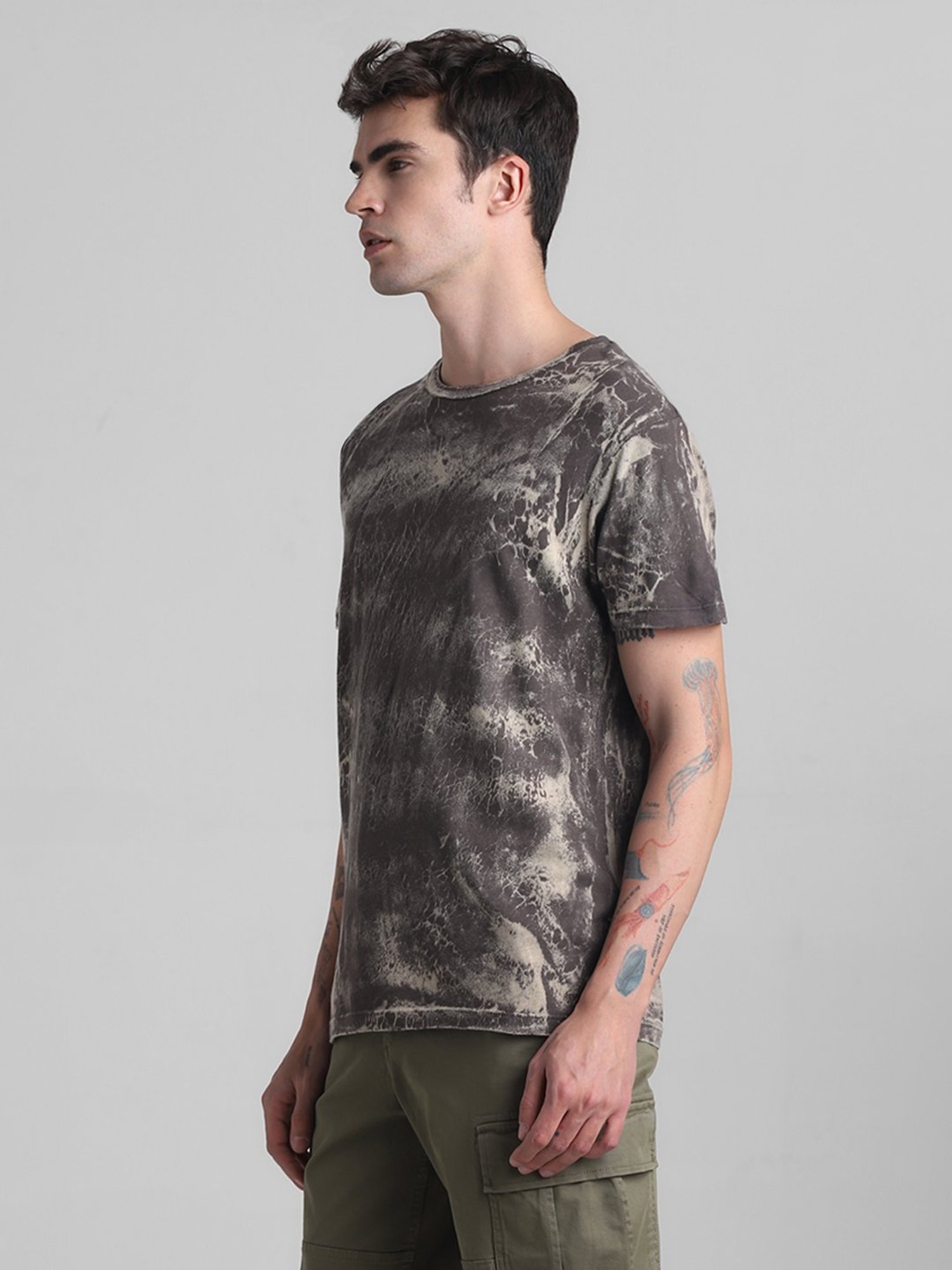 Jack & Jones Charcoal Regular Fit Cotton Crew T-Shirt