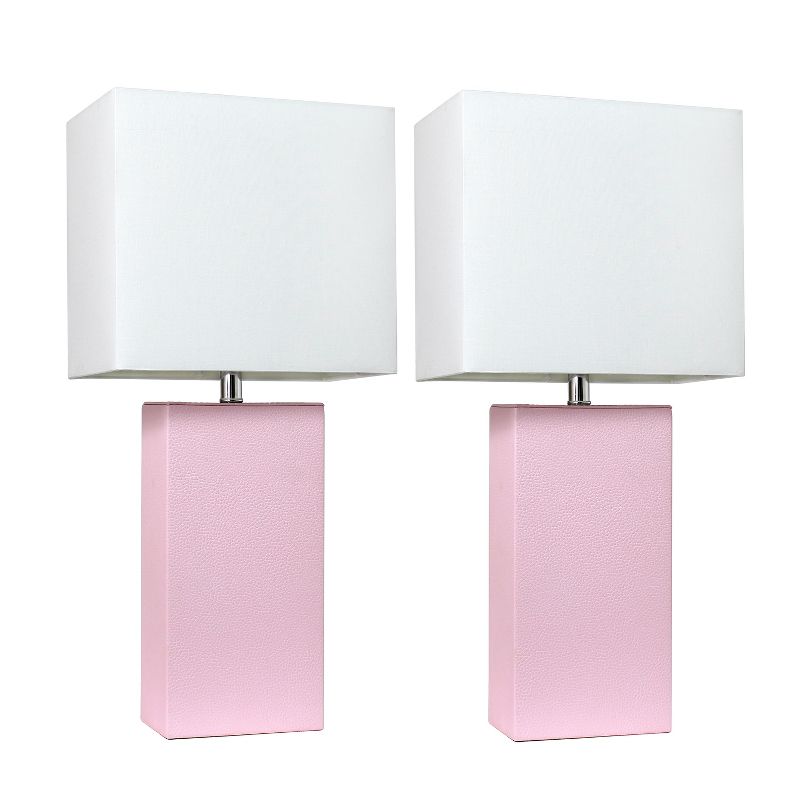 (2pk) 21" Monaco AvenueModern Leather Table Lamp Blush Pink - Elegant Designs