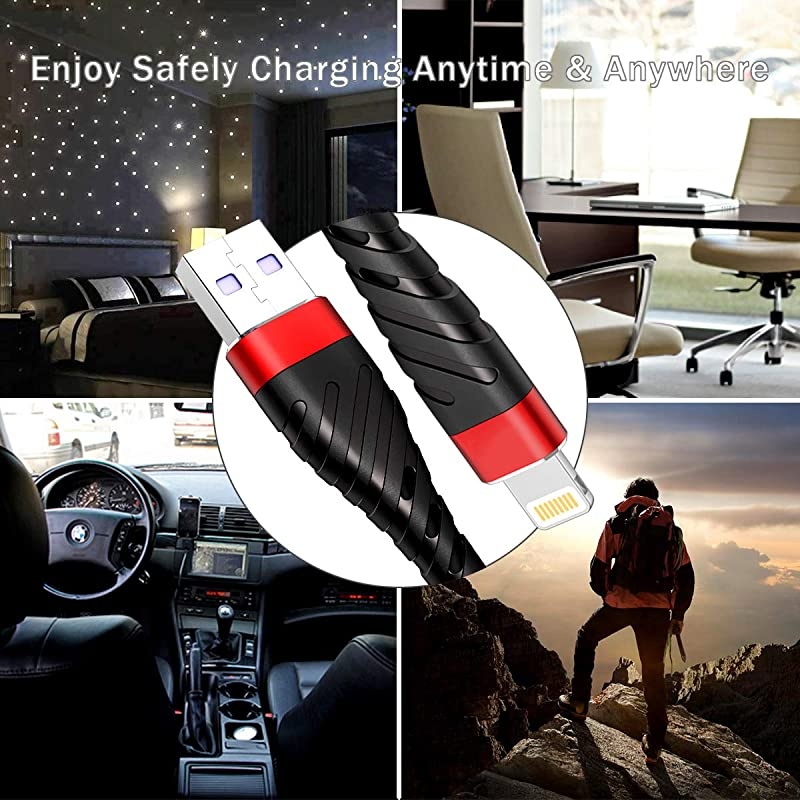 iPhone Charger Cable 3-Pack 6ft,  [MFi Certified] iPhone Charging Cord 6 Foot, Extra Long 6 Feet iPhone Charger Cord, 2.4A iPhone Power Wire Compatible with iPhone12/11/XS/Max/XR/X/8/7/6/iPad