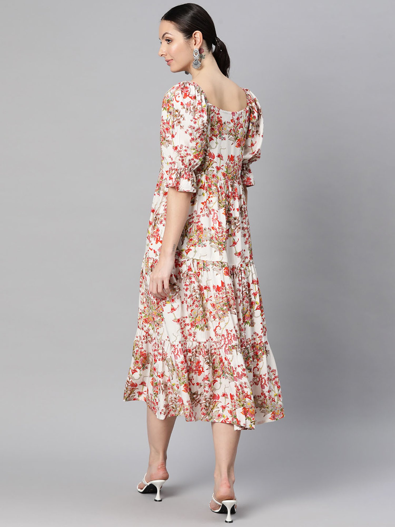 Saffron Threads Black Cotton Floral Print Ethnic Dress