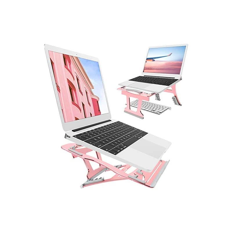 in 1 Laptop Notebook Stand 9 Angles 3 Folding Modes Portable Ergonomic Angled Laptop Aluminum Stand Adjustable Height Laptop Holder with SlideProof Silicone for Laptop 10~156 Rose Pink