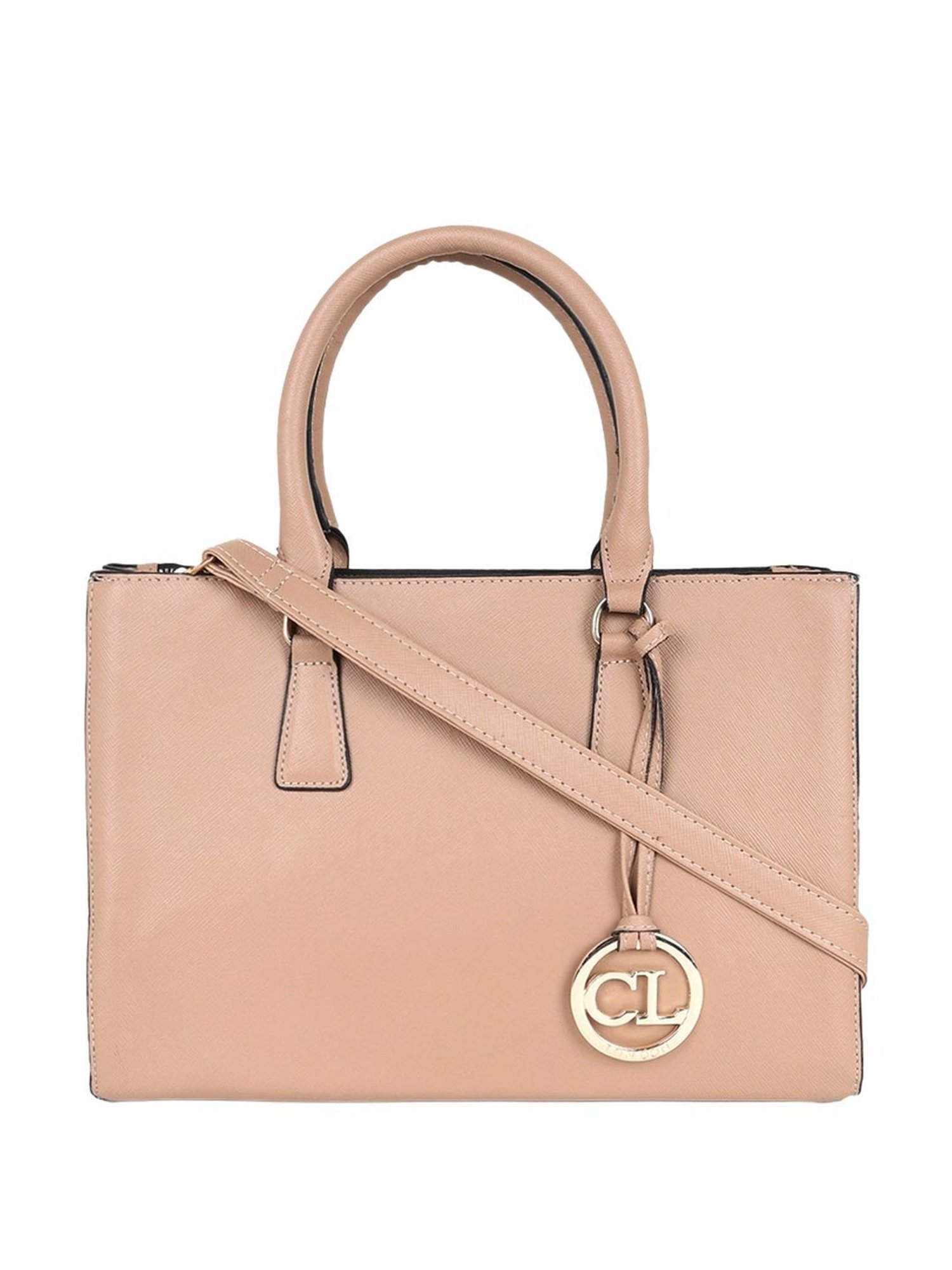 Carlton London Beige Solid Medium Handbag