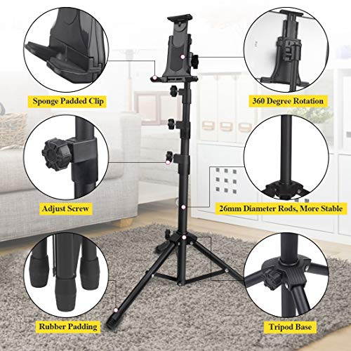 Phone iPad Tripod Stand, Portable Floor Tablet Holder Mount Height Adjustable 20 to 60 Inch 360 Degree Rotating for iPhone, iPad Mini, and All 4-12 Inch Phone and Tablets, Coming with Carrying Bag
 US