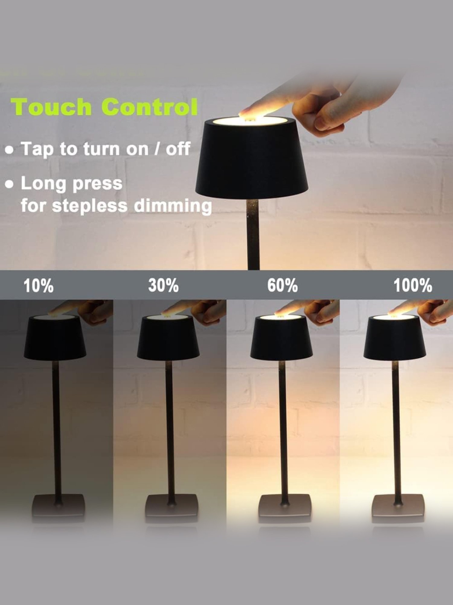 Xergy Portable Metal Desk Lamp with Touch Control with Usb Rechargeable, 3-Levels Brightness (Gold)