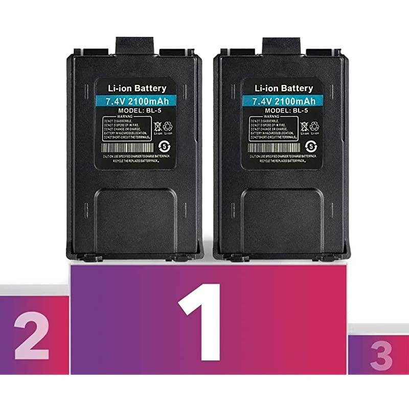 2Pcs Baofeng Battery Pack BL5 2100mAh High Capacity Baofeng Accessories for TwoWay Ham Radio DM 5R Plus UV5R MK233X45 BF F8HP UV 5RTP UV 5R V2 Series by  Radio USA Warranty