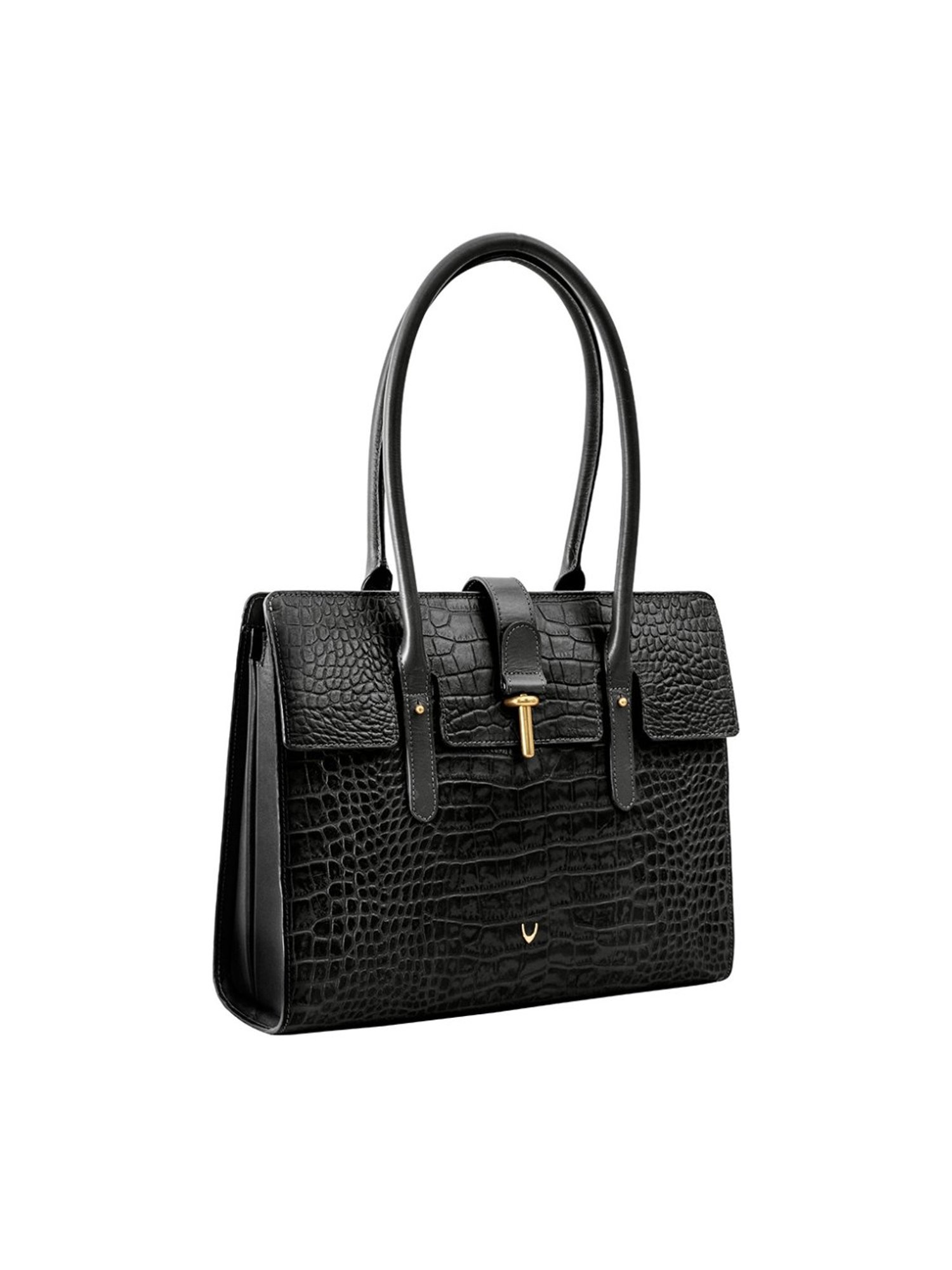 Hidesign Mocha 02 Black Textured Leather Shoulder Bag