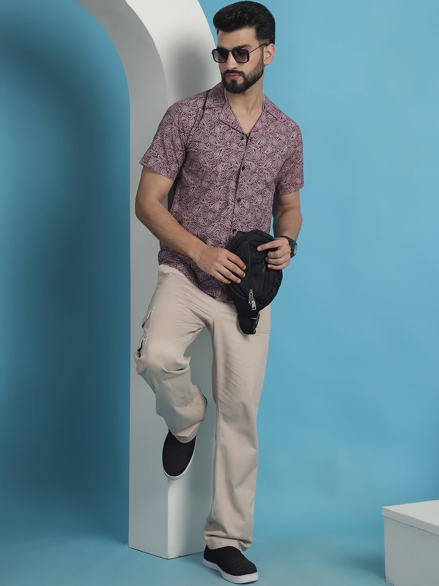 Indian Needle Maroon Cotton Regular Fit Printed Shirt