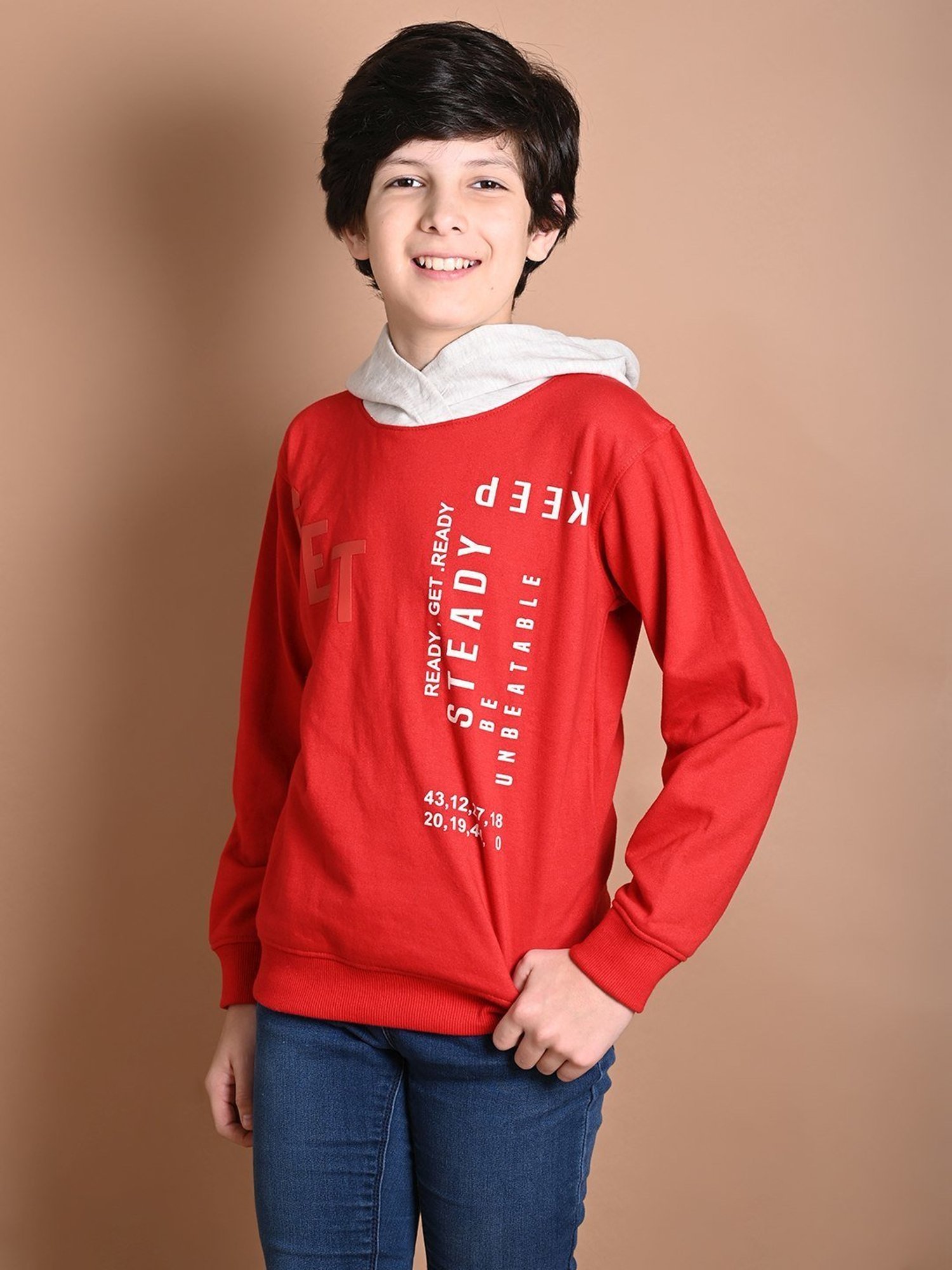 LilPicks Kids Red & Off-White Printed Full Sleeves Sweatshirt
