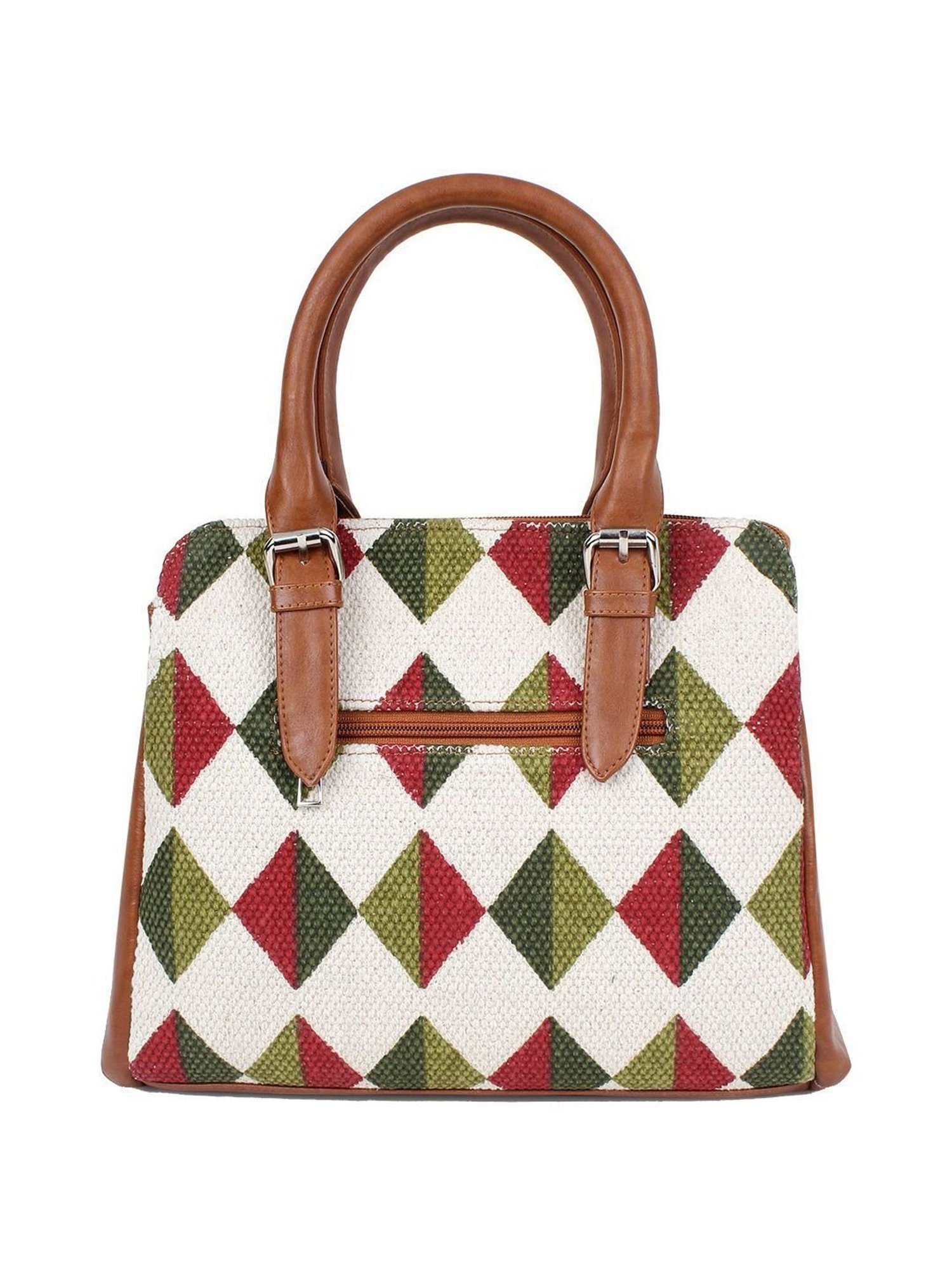 Spice Art White & Tan Printed Medium Handbag