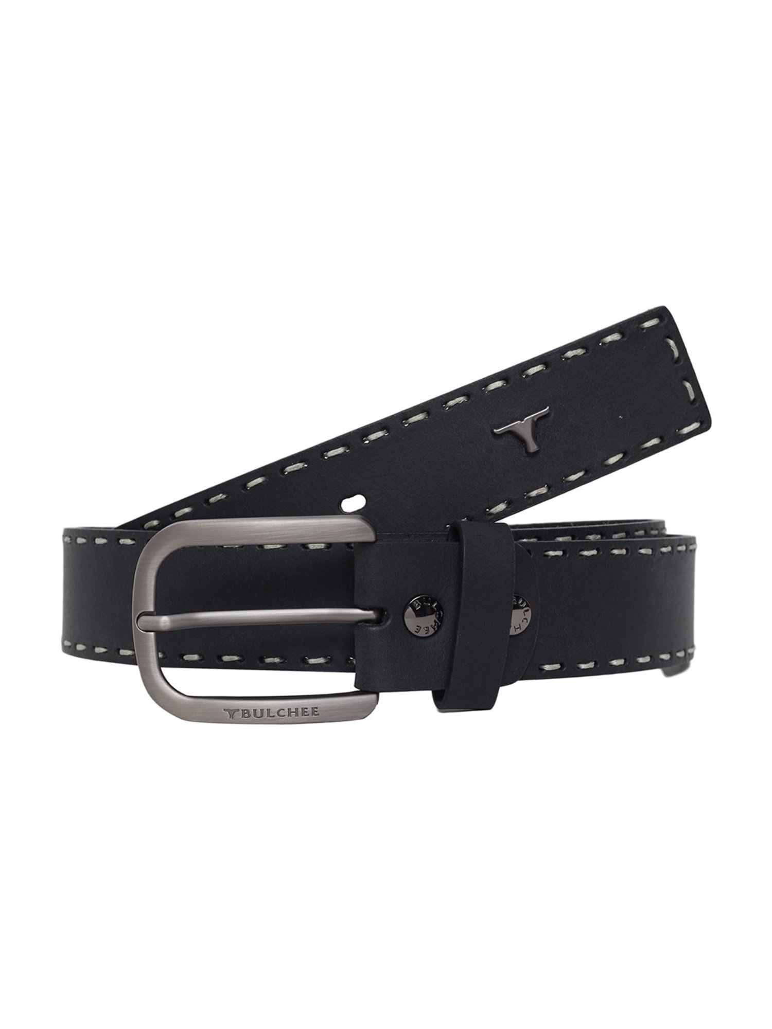 BULCHEE Black Leather Casual Belt for Men