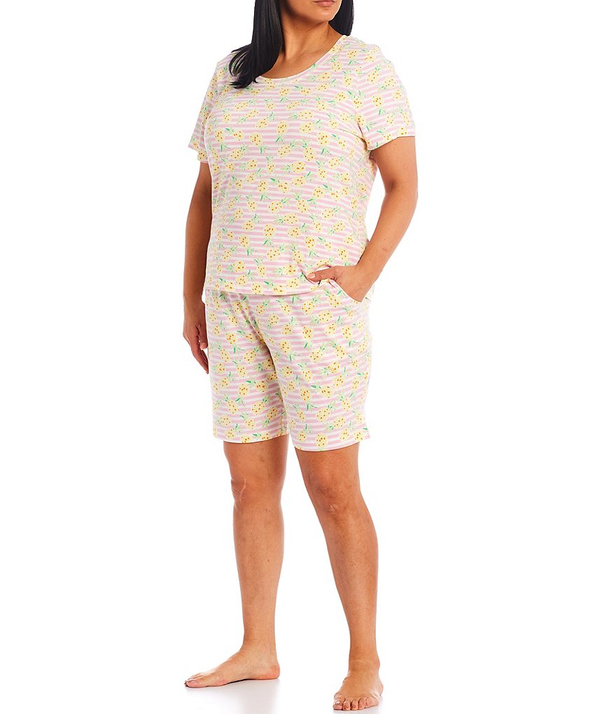 Sleep Sense Plus Stripe & Pineapple Printed Jersey Knit Coordinating Sleep Tee