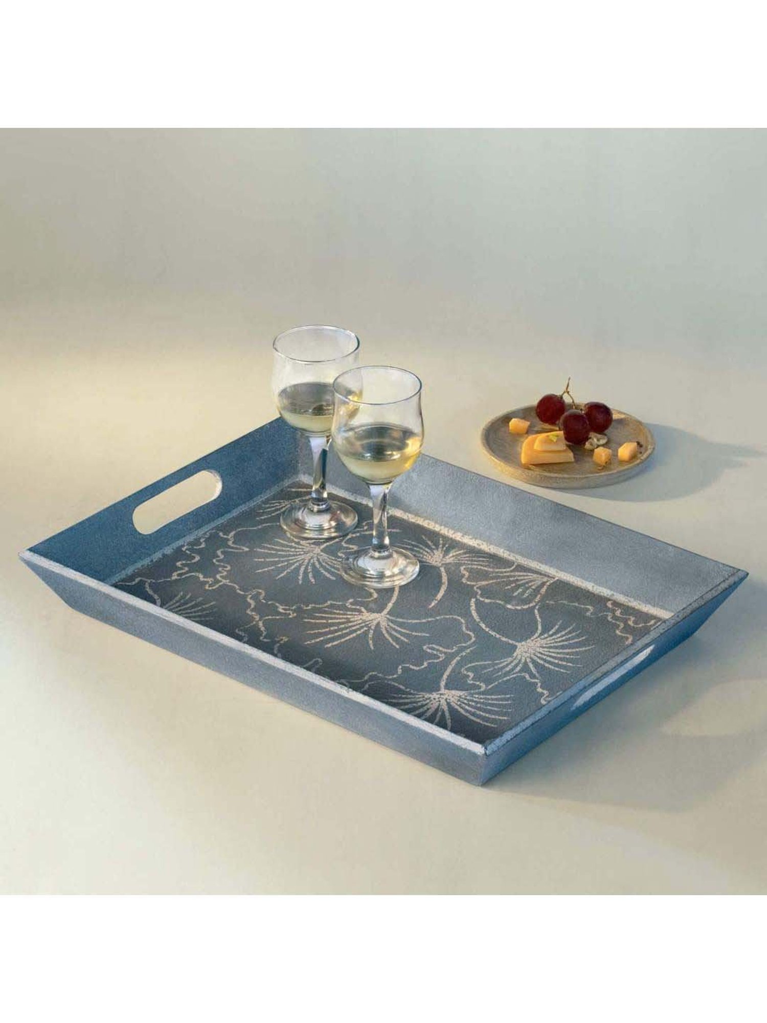 ellementry Lapis Blue Wood Serving Tray - Set of 1