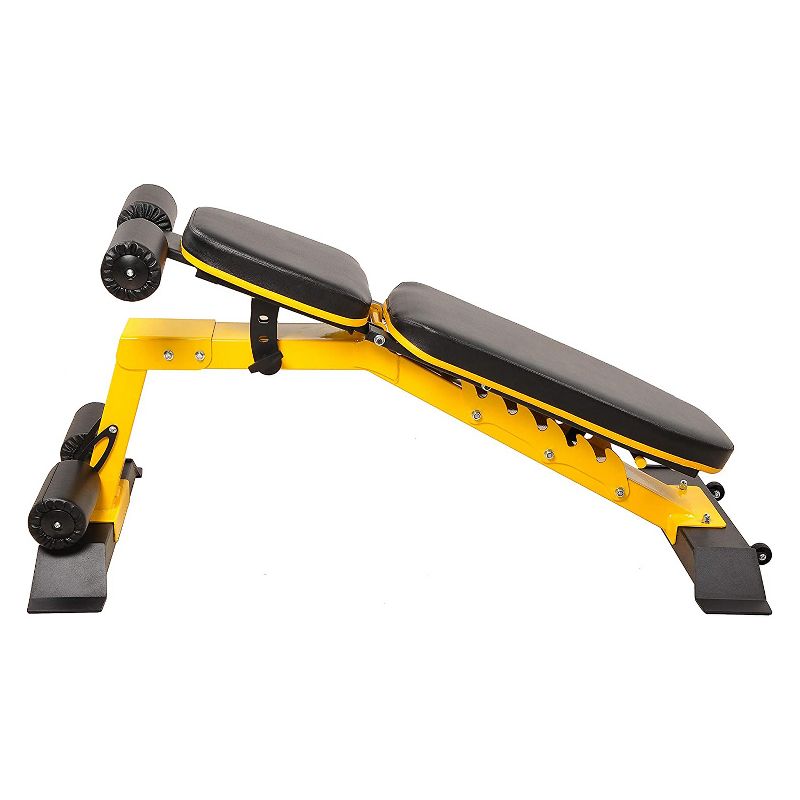 HulkFit HFAD-BMON Adjustable and Foldable 1,000 Pound Capacity Utility Weight Bench for Upright, Incline, Decline, and Flat Exercise, Yellow