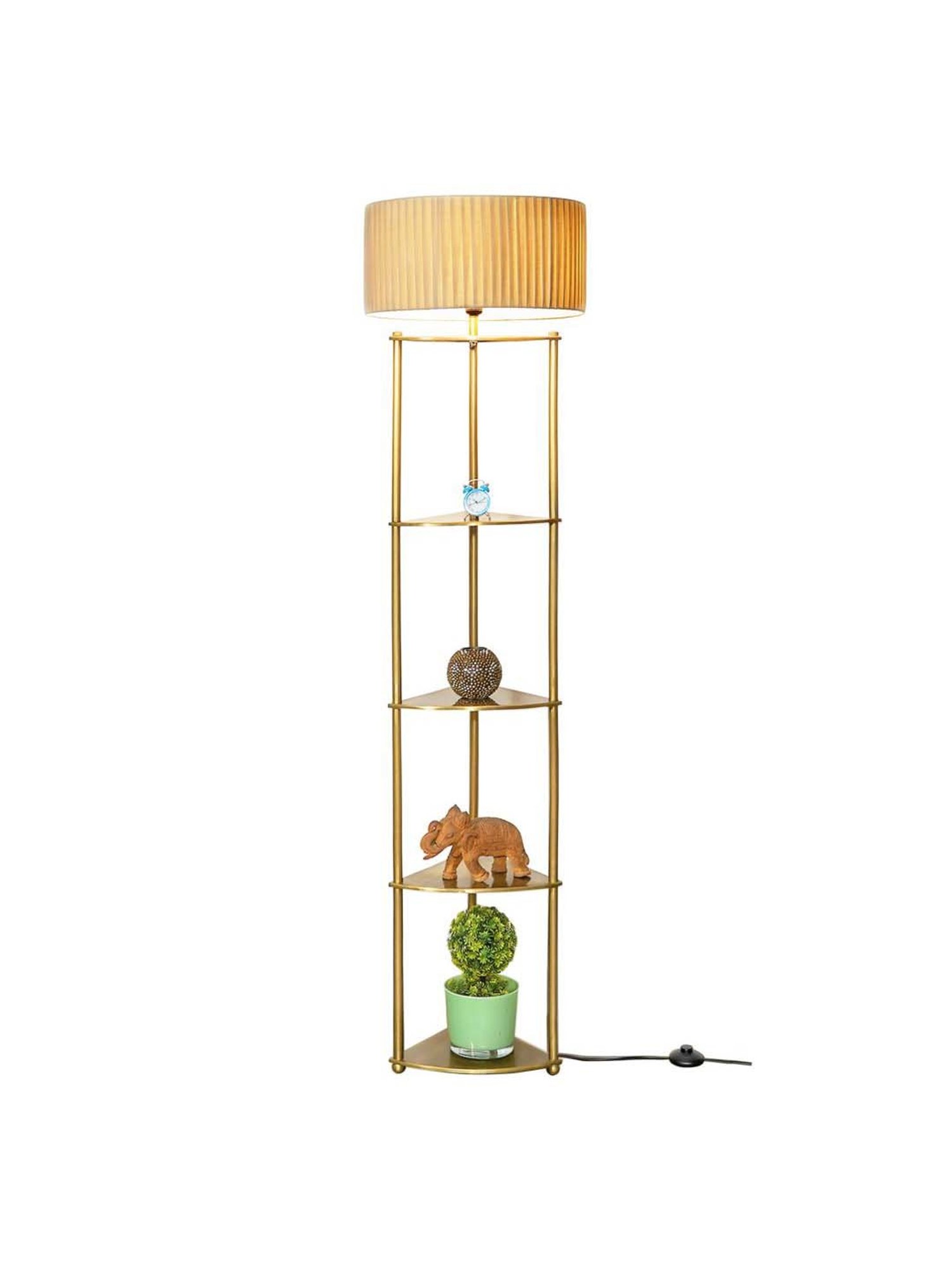 Kapoor E Illuminations Devan Antique Brass Metal Multiutility Shelf Floor Lamp