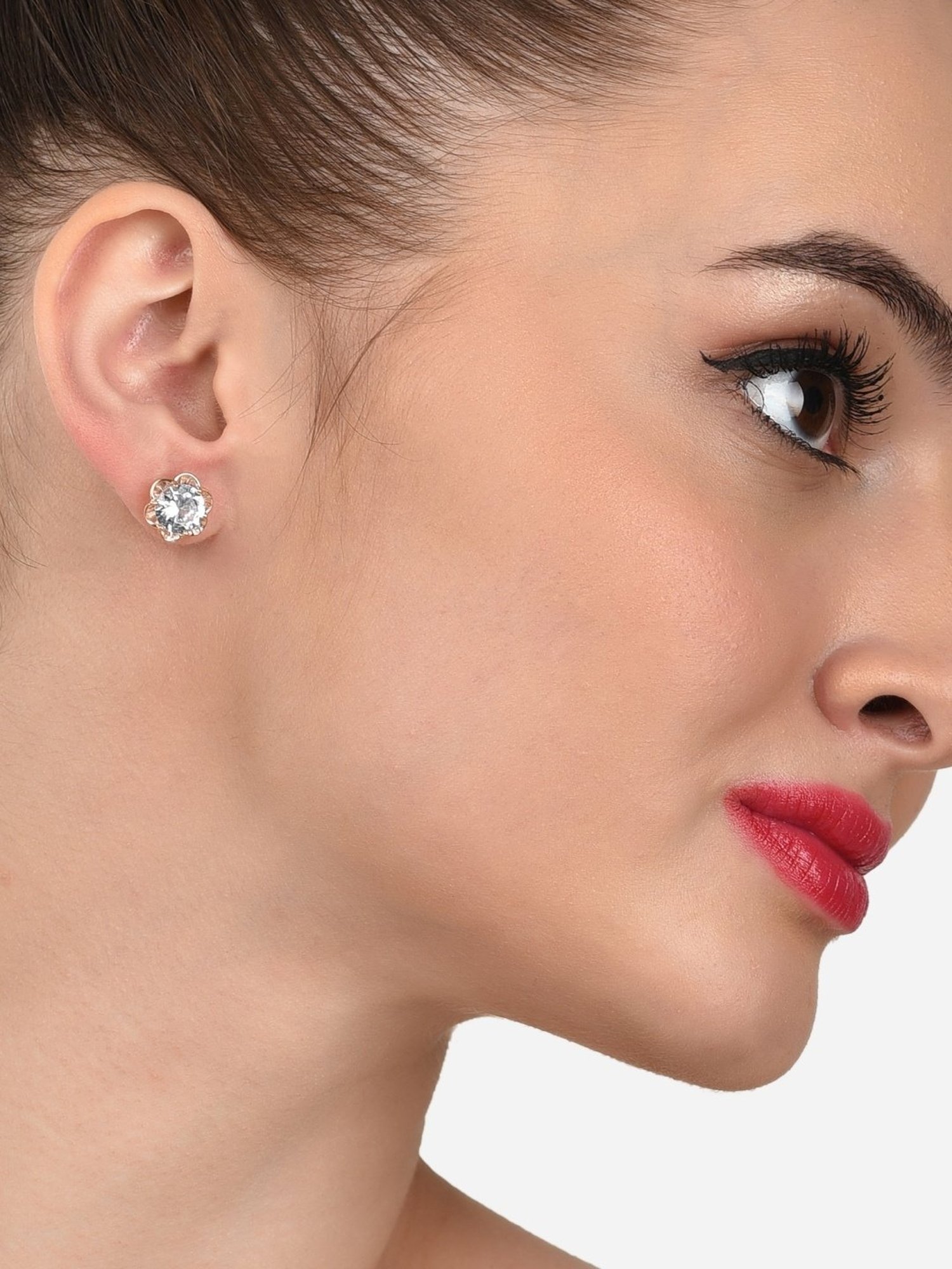 Zaveri Pearls Set of 2 Rose Gold Contemporary Stud Earrings - ZPFK12807