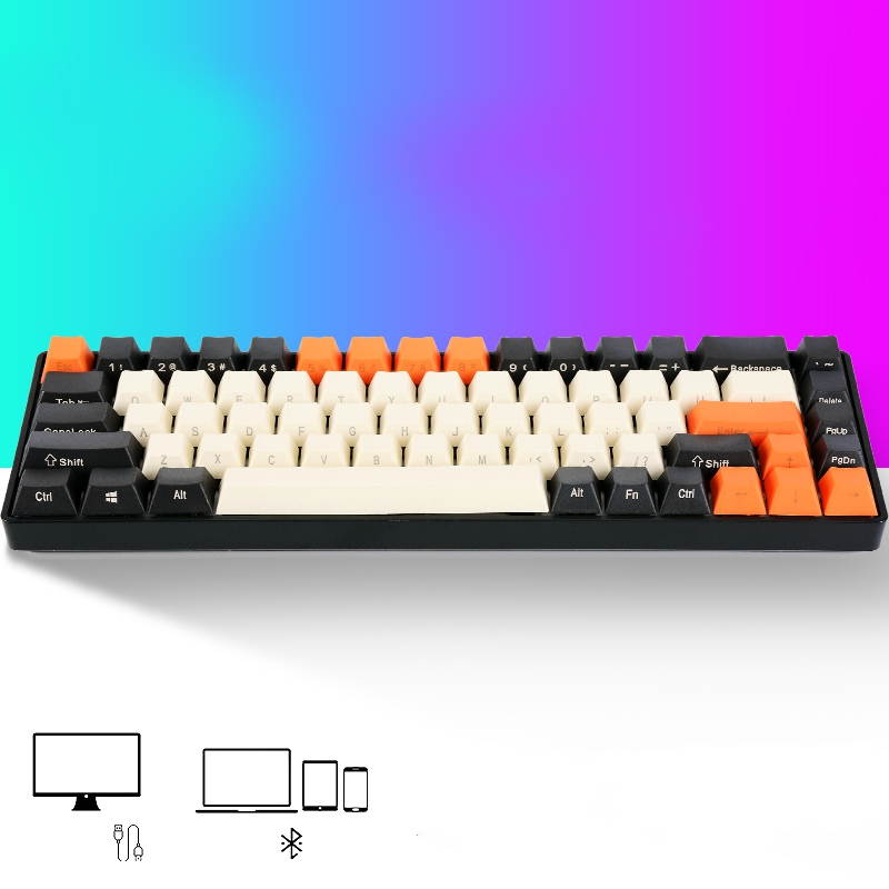 RK RK855 Bluetooth Wireless and USB Wired Dual-mode 68 Keys Mechanical Gaming Keyboard, Adjustable White Backlit