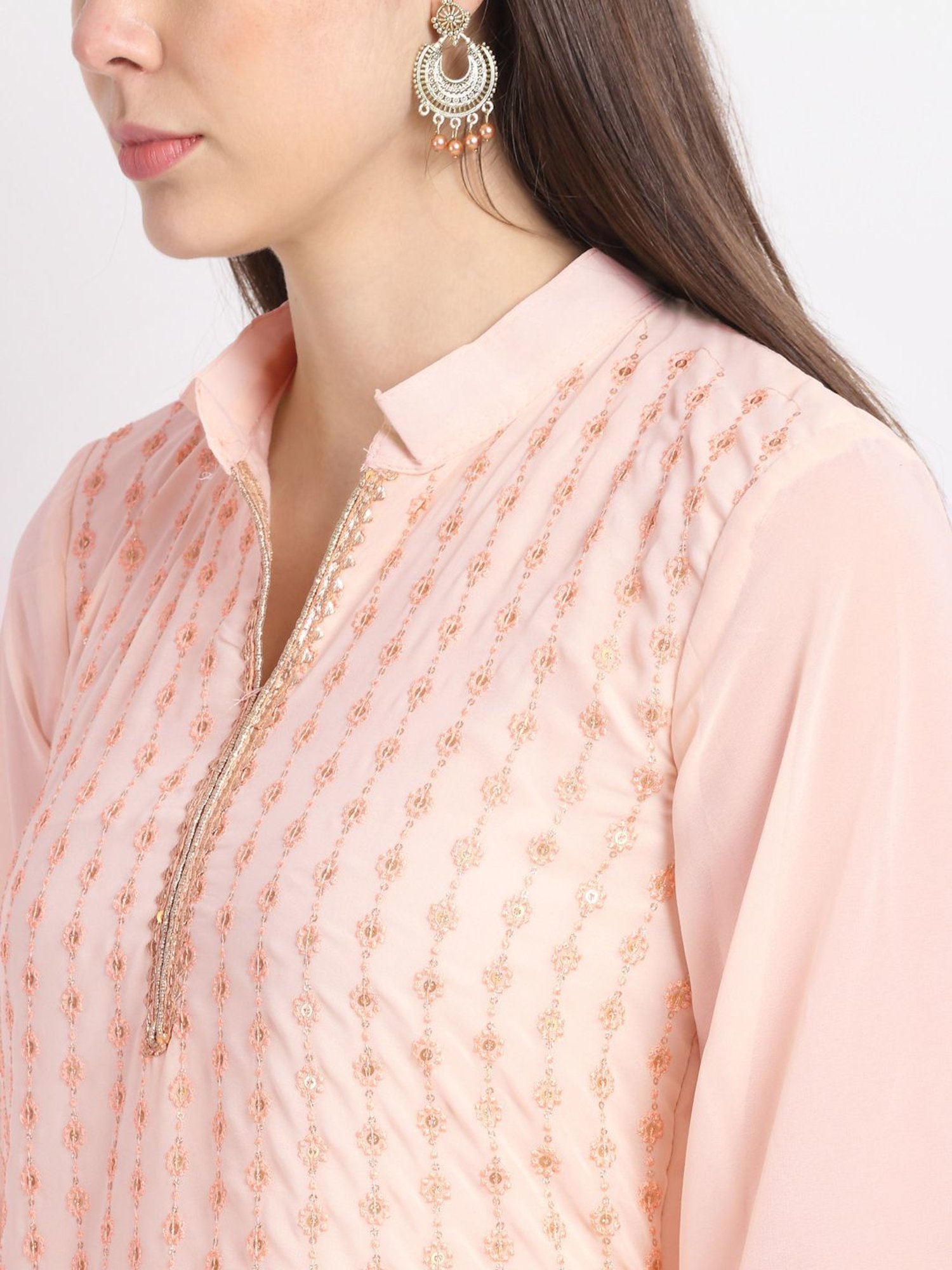 Stylee LIFESTYLE Peach Embroidered Unstitched Dress Material
