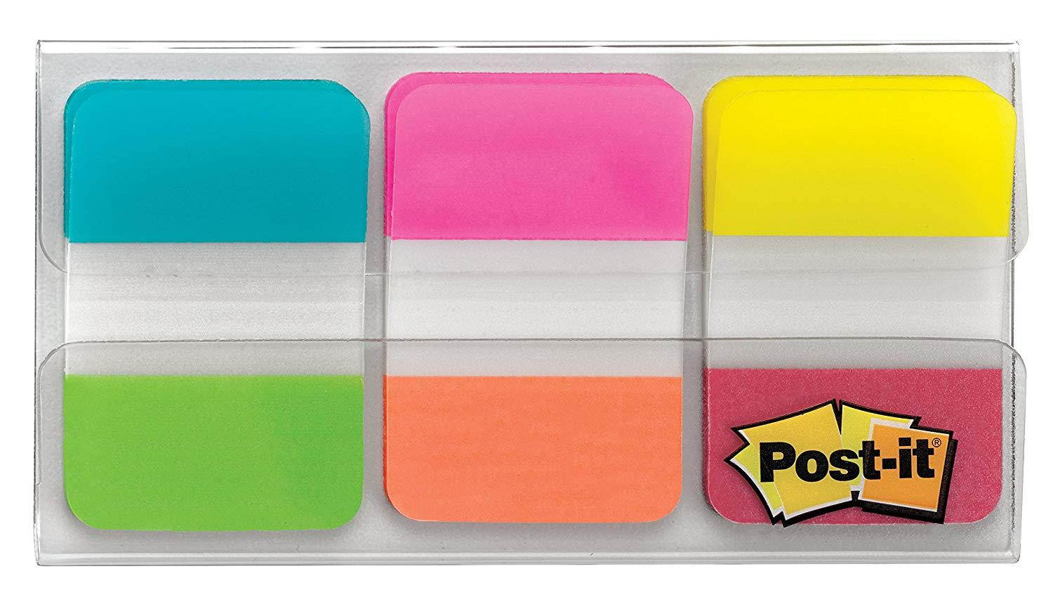 Post-it Tabs, 1 in. Solid, Aqua, Yellow, Pink, Red, Green, Orange, Durable, Writable, Repositionable, Sticks Securely, Removes Cleanly, 6/Color, 36/Dispenser, (686-ALOPRYT)