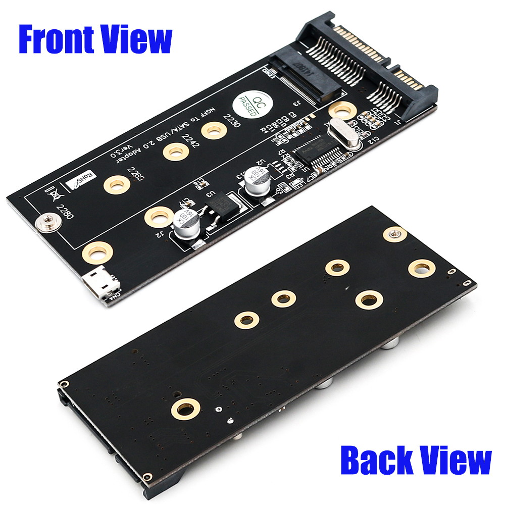Adapter, NGFF(M.2) Key B SSD to 2.5" SATA, with a 3.5 Hard Drive Bracket and Micro USB Cable