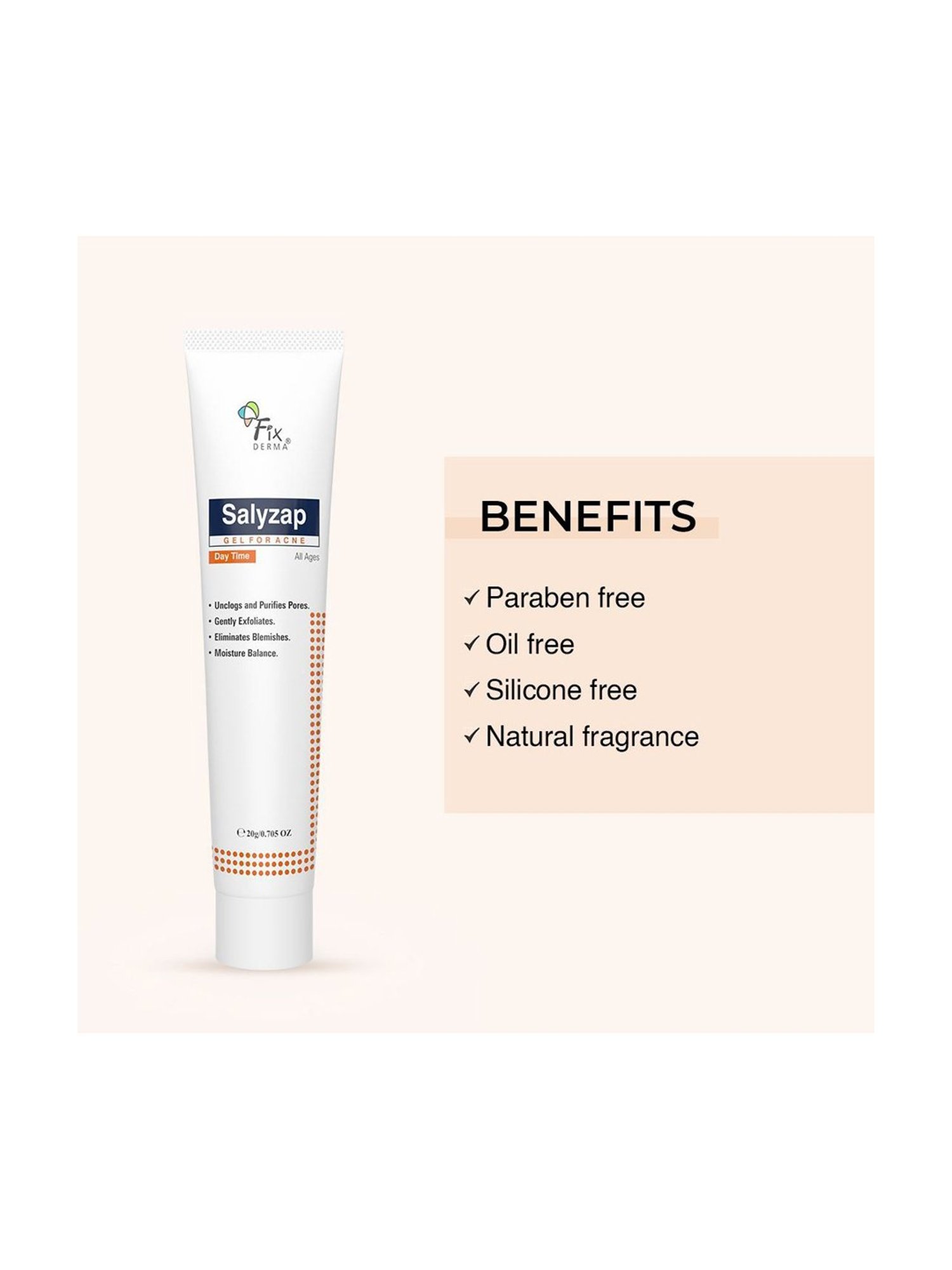 Fixderma Salyzap Gel For Acne, Day Time Gel, For Acne Scars, Pimples, Unclogs Pores - 20 ml