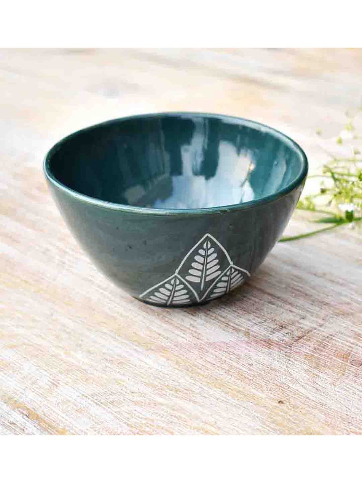 Fanusta Bahaar Green Ceramic Condiment Bowl (50 ml) - Set of 1