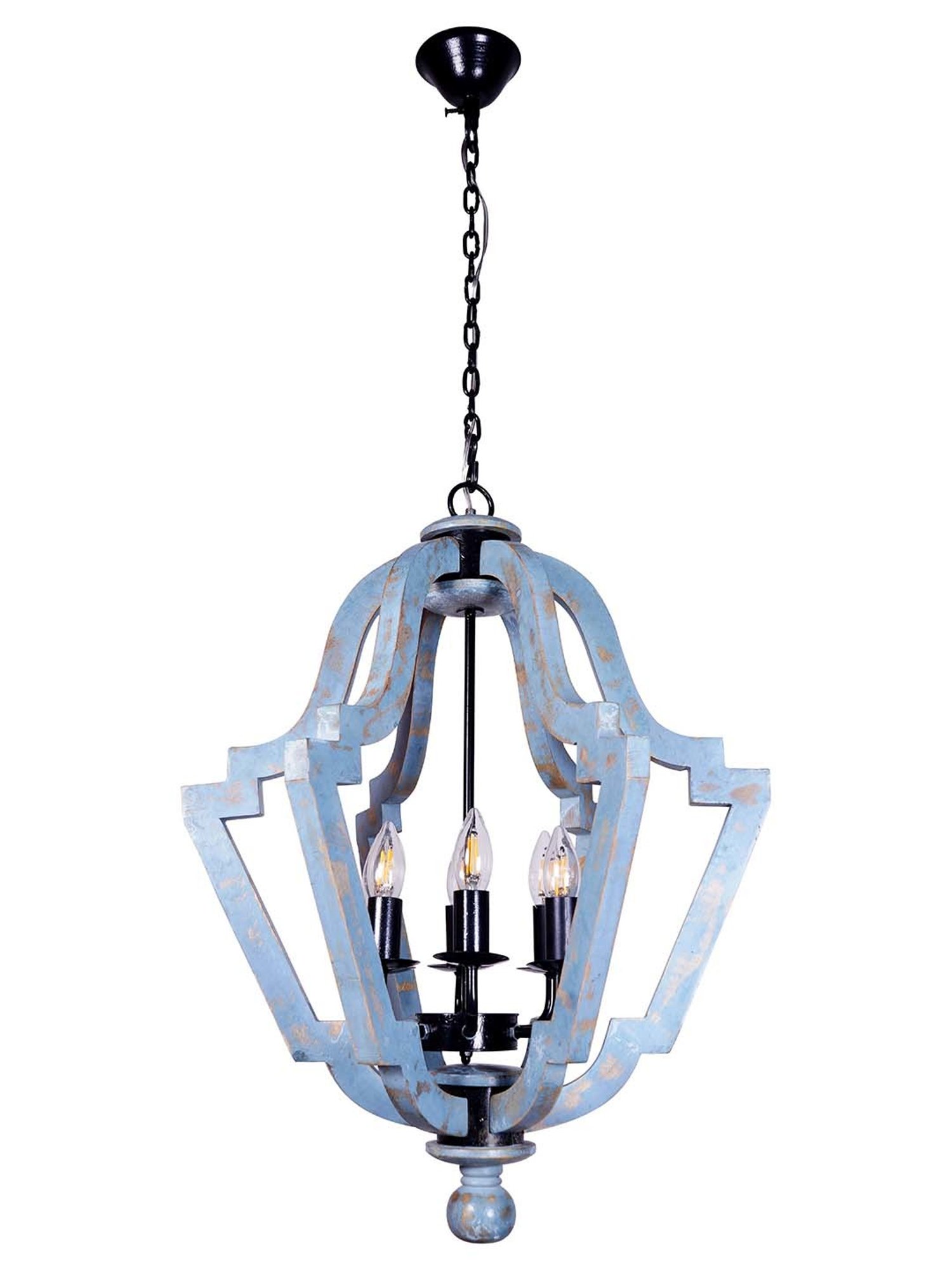 FOS LIGHTING Distressed Grey & Transparent Wood 6-In-1 Farmhouse Lantern Pendant Chandelier