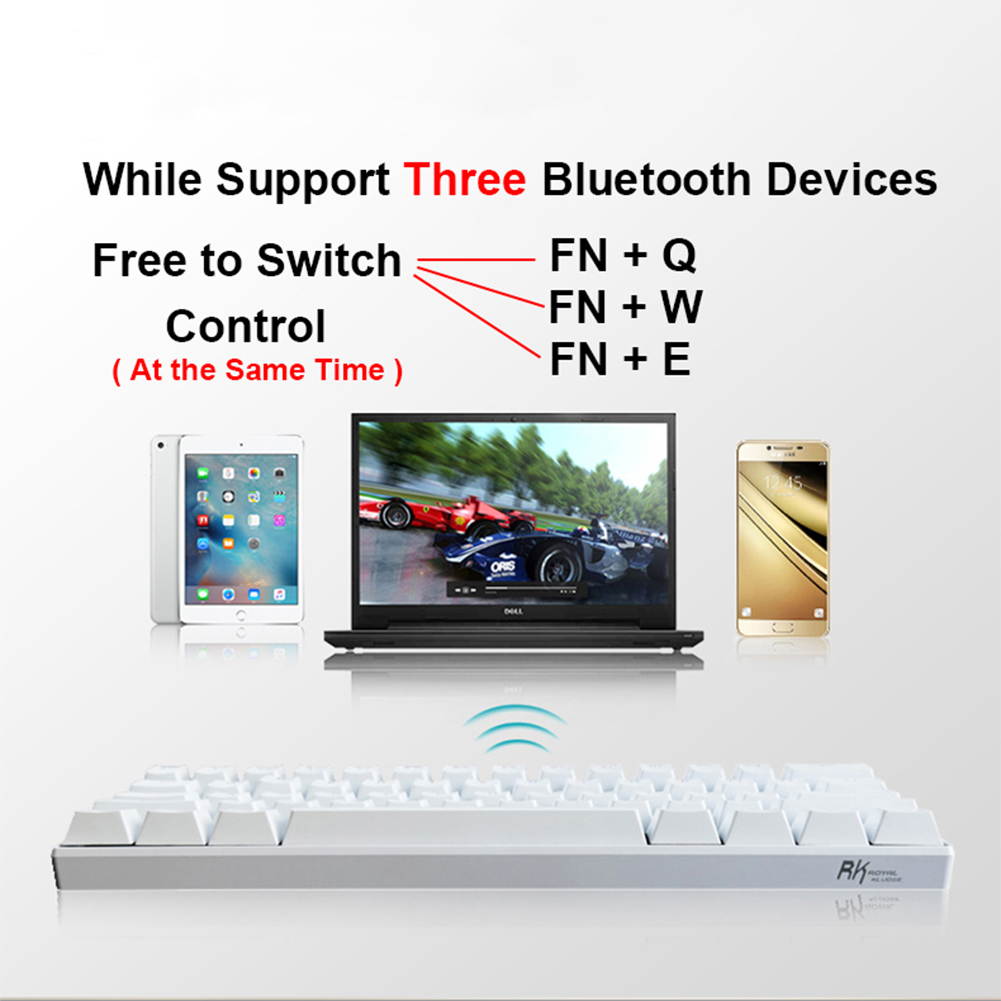 Mechanical Keyboard, RK61 Wired / Wireless Bluetooth 61 Keys LED Backlit USB Ergonomic Quickfire Keys Waterproof Gaming Keyboard with Full Anti-ghosting Keys  Rechargea Lithium Battery for Gamers