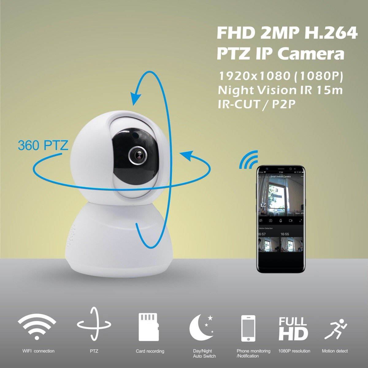 eco4life Wi-Fi 1080p PTZ Security Camera with Smart Night Vision/ PTZ/ Two-Way Audio, WiFi Home Surveillance IP Camera for Baby/ Elder/ Pet/ Nanny Monitor. 24/7 monitoring, motion detect.